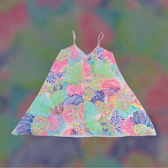 Lilly Pulitzer Clara Silk Roar Of the Seas Asymmetric Hem Slip Dress Women’s XS - Picture 2 of 16